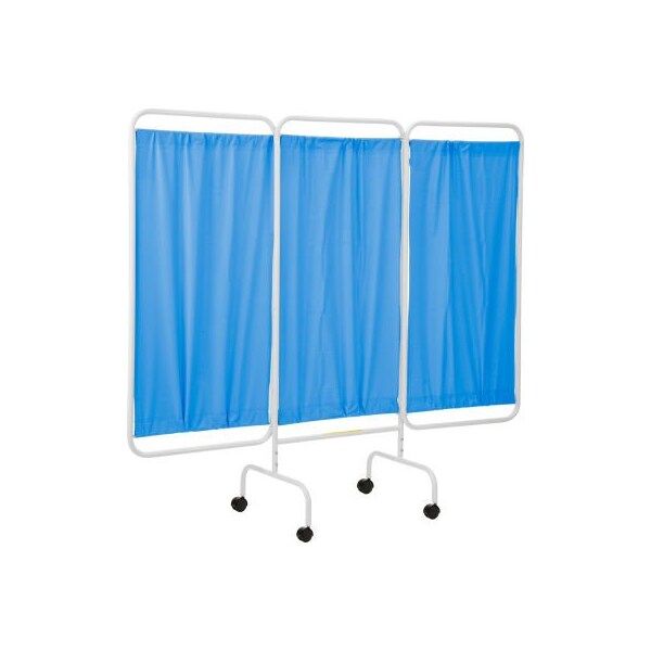 R&B Wire 3 Panel Mobile Medical Privacy Screen, 81inW x 69inH, Blue Vinyl Panels